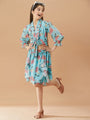 Girls Floral Fit & Flare V-neck Georgette fabric cuffed sleeves Casual Dress (d-greengeo)