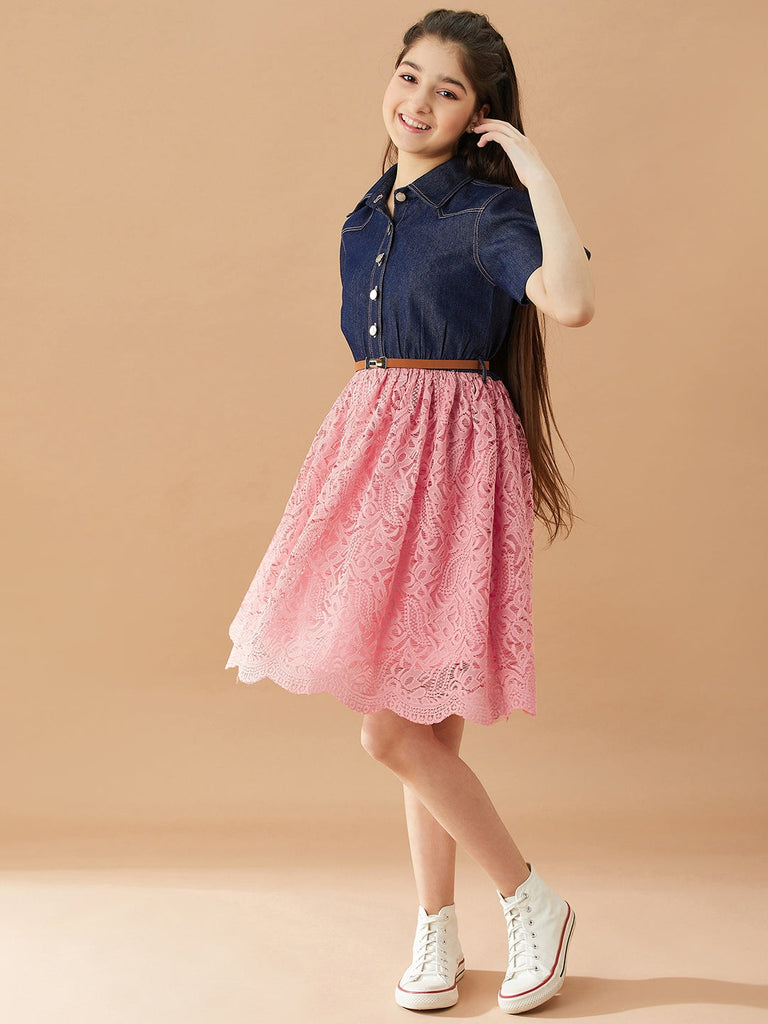 Girls Shirt Collar Fit & Flare Dress (d-lacedenim)