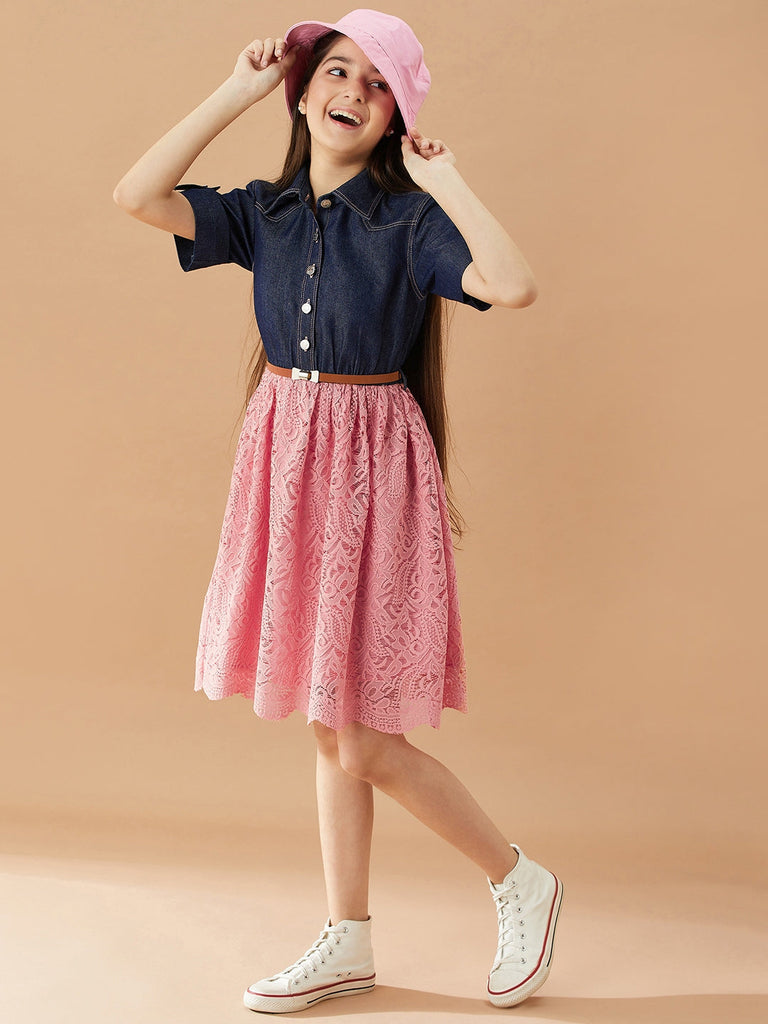 Girls Shirt Collar Fit & Flare Dress (d-lacedenim)
