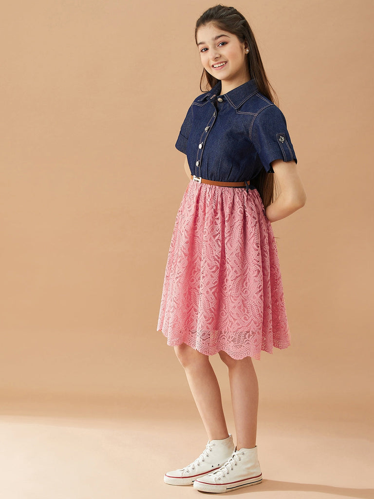 Girls Shirt Collar Fit & Flare Dress (d-lacedenim)