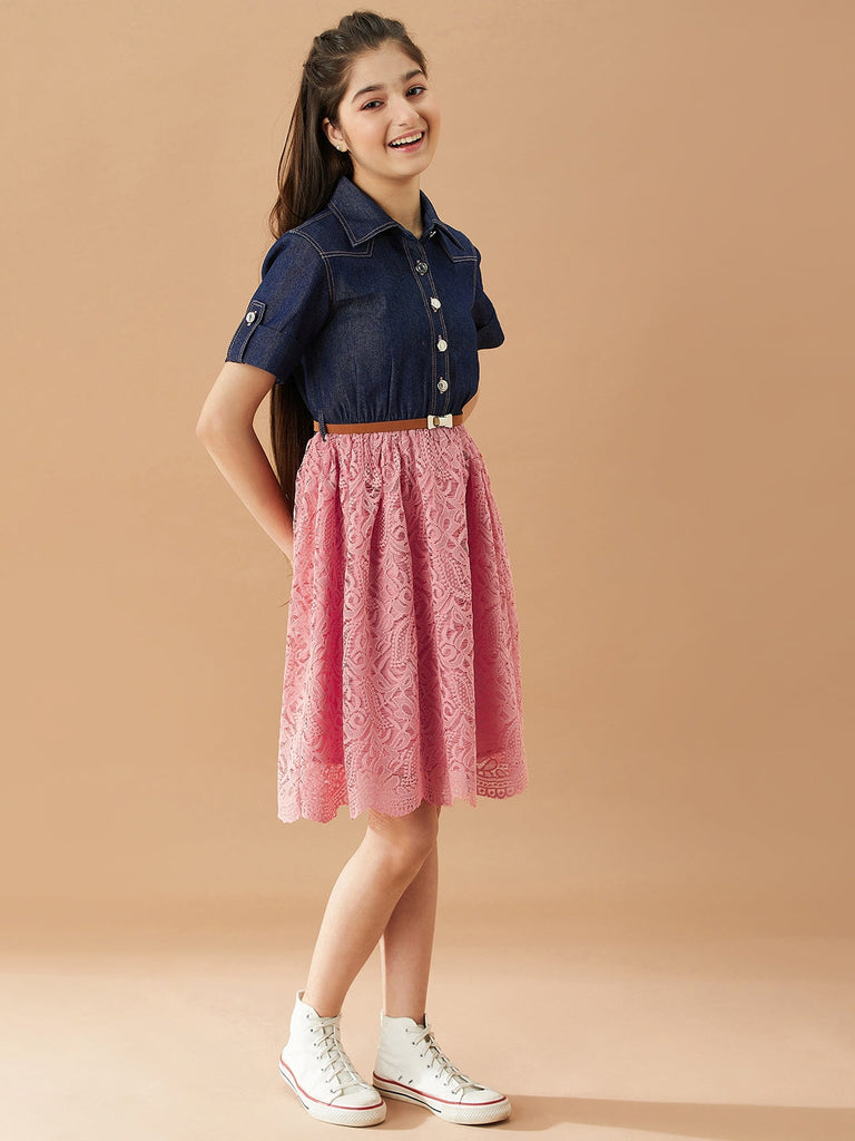 Girls Shirt Collar Fit & Flare Dress (d-lacedenim)