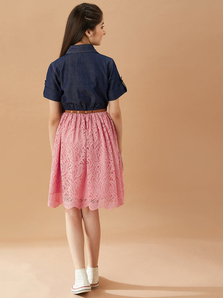 Girls Shirt Collar Fit & Flare Dress (d-lacedenim)