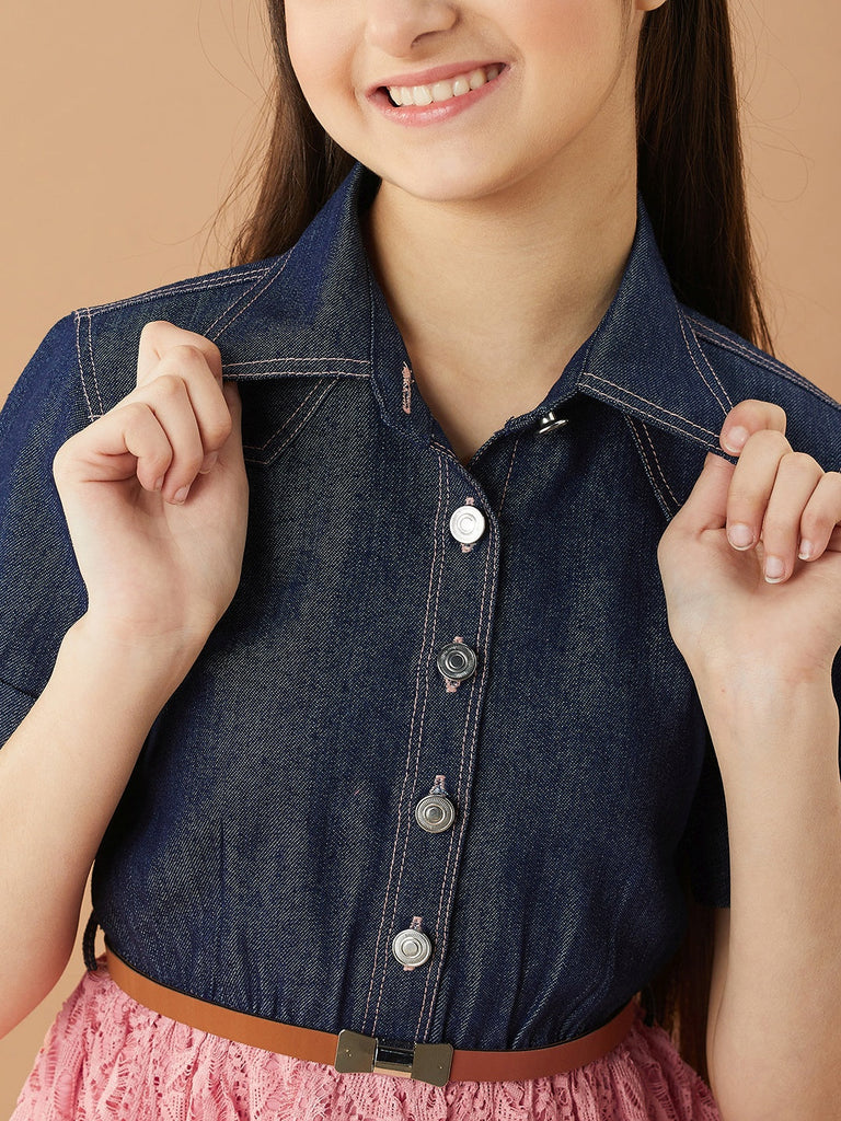 Girls Shirt Collar Fit & Flare Dress (d-lacedenim)