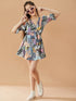 Girls Tropical Fit & Flare Cotton Dress (d-leafmulti)