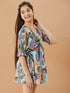 Girls Tropical Fit & Flare Cotton Dress (d-leafmulti)