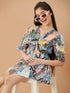 Girls Tropical Fit & Flare Cotton Dress (d-leafmulti)