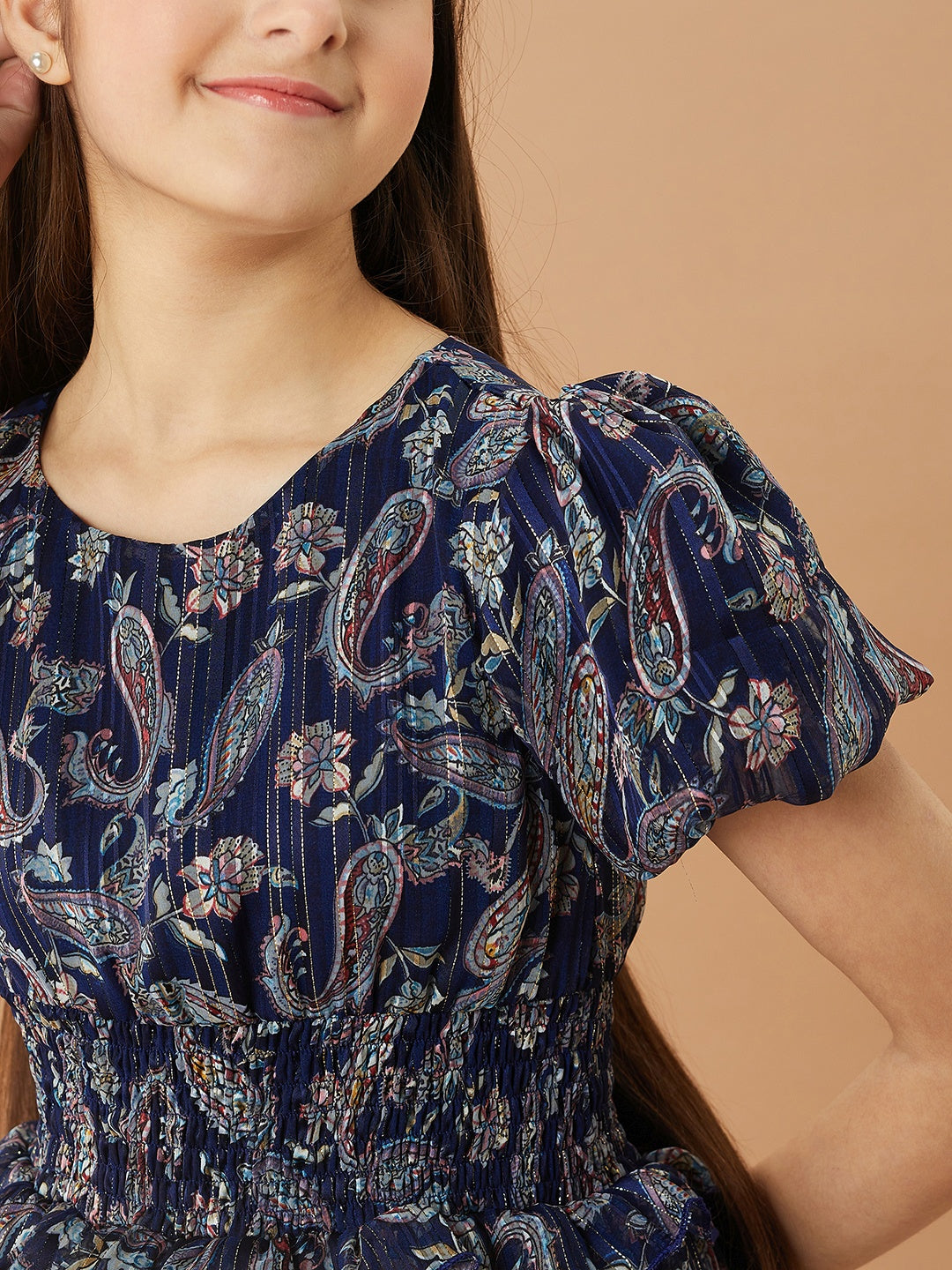 Girls Ethnic Motifs Printed Layered Fit & Flare Dress (d-lurexna)