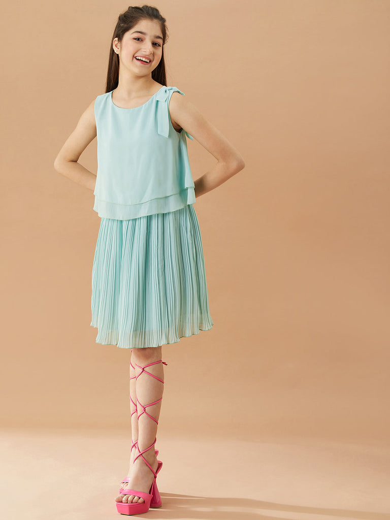 Georgette A-Line Dress (d-pleatedgreen)