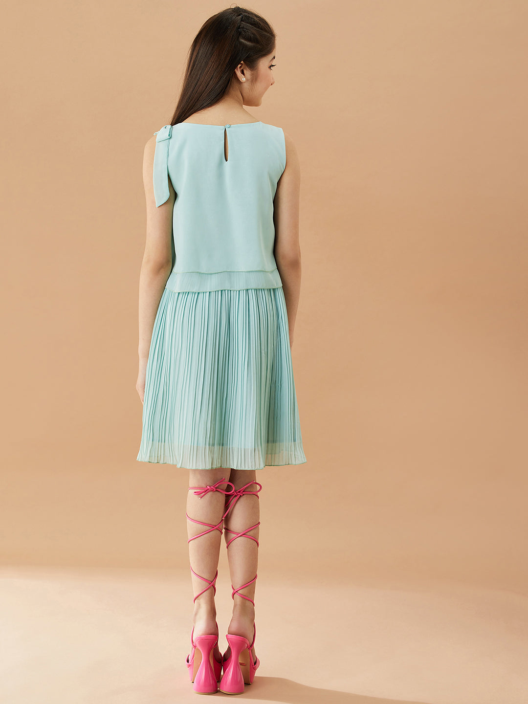 Georgette A-Line Dress (d-pleatedgreen)