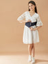 Girls Self design fit & flare dress V-Neck Three-quarter Sleeves Casual wear Dress (d-whitelace)