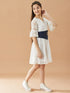 Girls Self design fit & flare dress V-Neck Three-quarter Sleeves Casual wear Dress (d-whitelace)