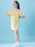 Girls Striped Ruffled Cotton A-Line Dress (d-yellowwhite)