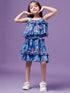 Girls Floral Printed Ruffled Chiffon Fit Flare Dress (d-bluefloral)