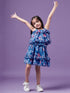 Girls Floral Printed Ruffled Chiffon Fit Flare Dress (d-bluefloral)