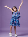 Girls Floral Printed Ruffled Chiffon Fit Flare Dress (d-bluefloral)