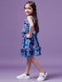 Girls Floral Printed Ruffled Chiffon Fit Flare Dress (d-bluefloral)