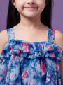 Girls Floral Printed Ruffled Chiffon Fit Flare Dress (d-bluefloral)