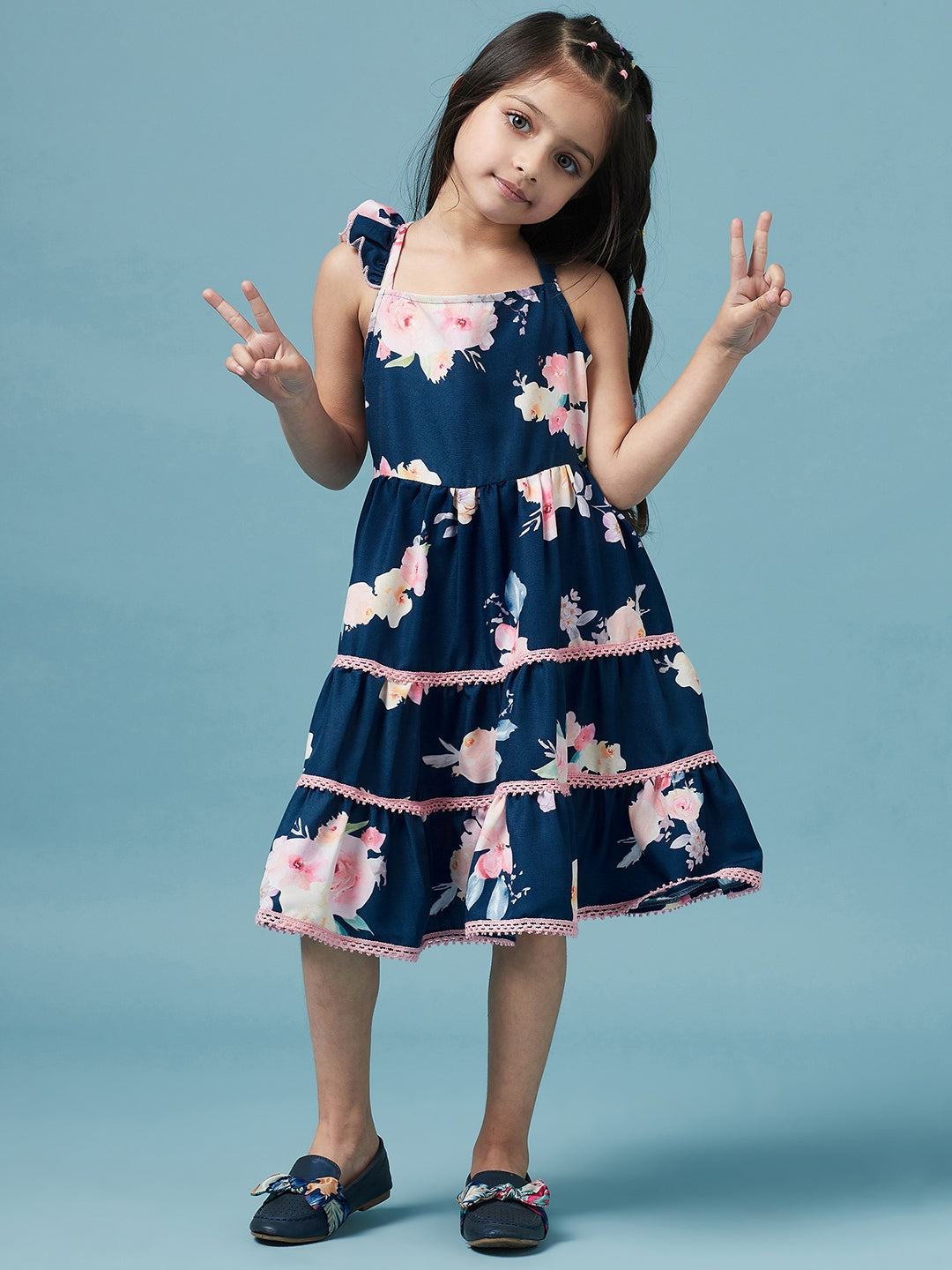 Tiered Floral Printed Fit & Flare Dress (d-bluelayer)