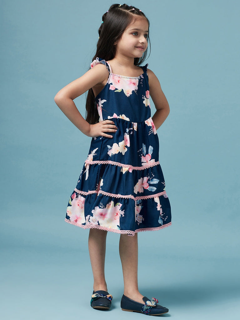 Tiered Floral Printed Fit & Flare Dress (d-bluelayer)