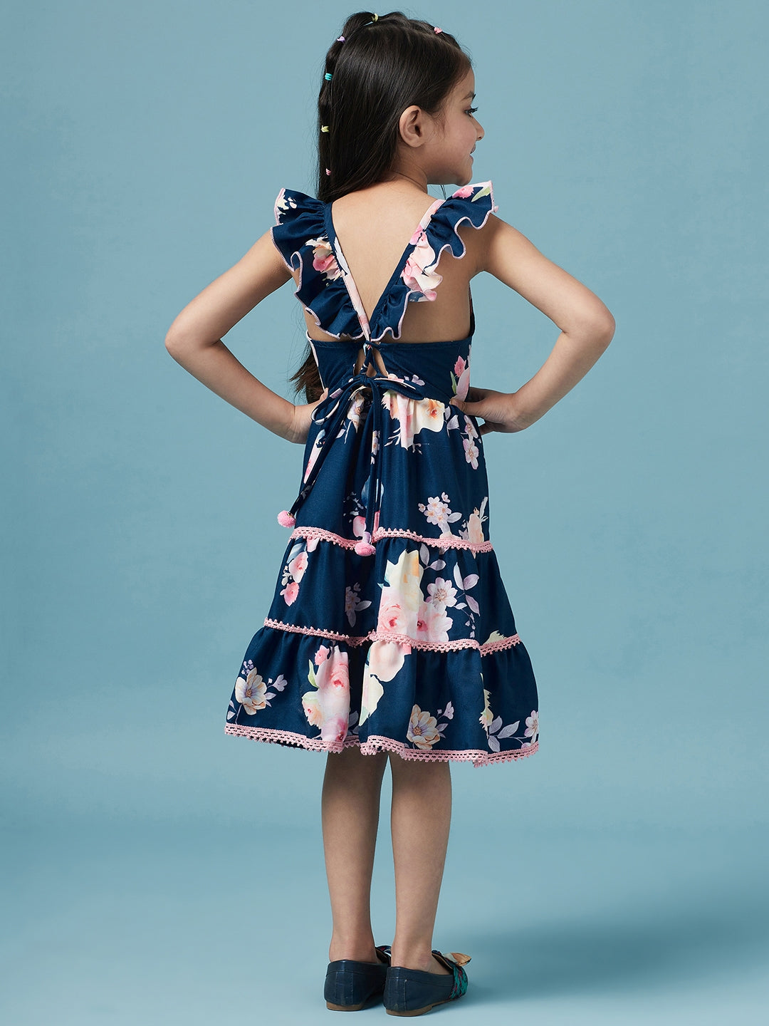 Tiered Floral Printed Fit & Flare Dress (d-bluelayer)