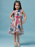 Girls Pink & blue Floral Printed V Neck A-Line Sleeveless Casual Wear Dress (d-floralchiffon)