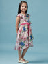 Girls Pink & blue Floral Printed V Neck A-Line Sleeveless Casual Wear Dress (d-floralchiffon)