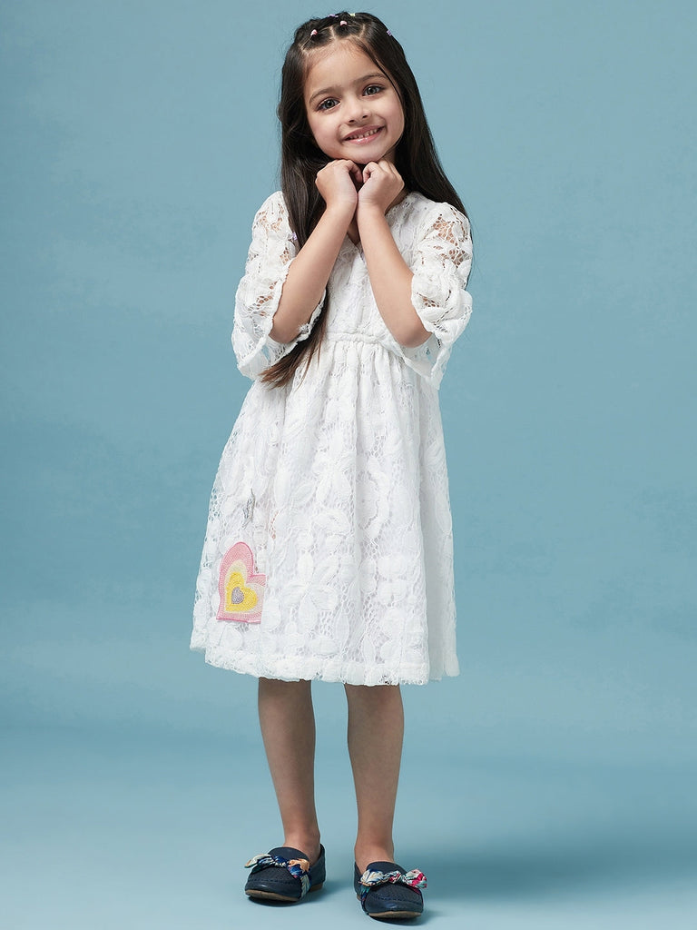 Girls Floral Lace Dress (d-lacewhite)