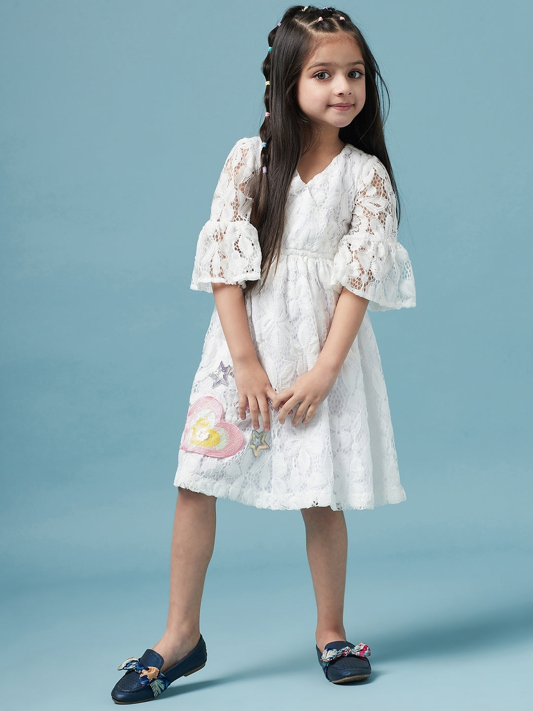 Girls Floral Lace Dress (d-lacewhite)