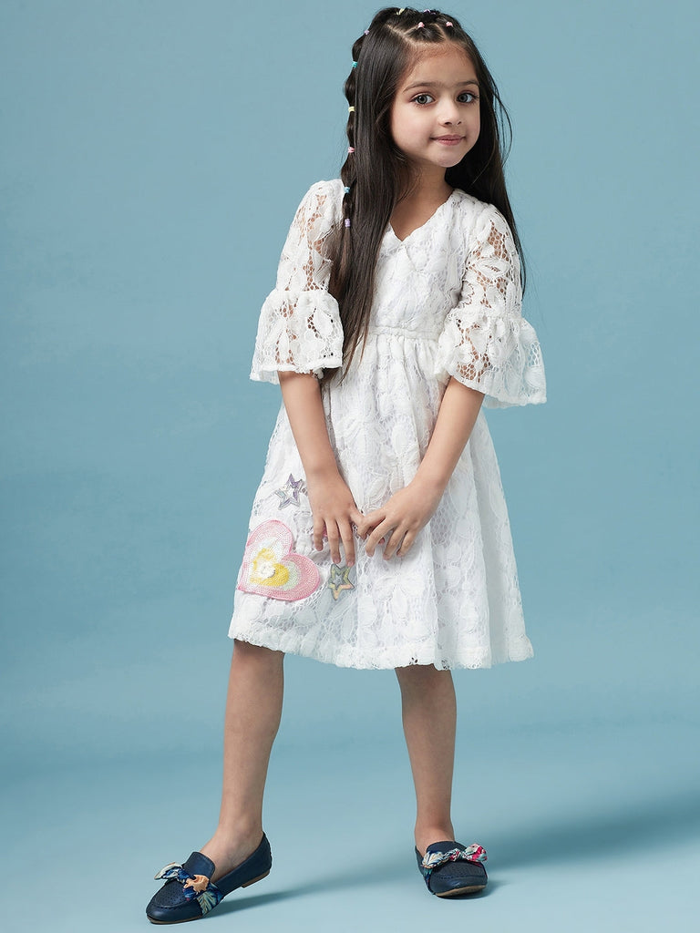 Girls Floral Lace Dress (d-lacewhite)