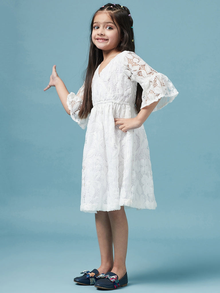 Girls Floral Lace Dress (d-lacewhite)