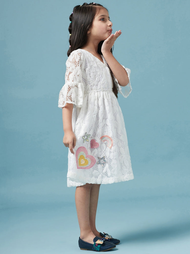 Girls Floral Lace Dress (d-lacewhite)