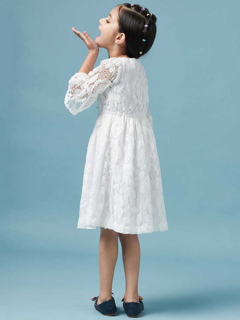 Girls Floral Lace Dress (d-lacewhite)