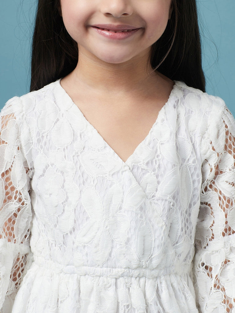 Girls Floral Lace Dress (d-lacewhite)