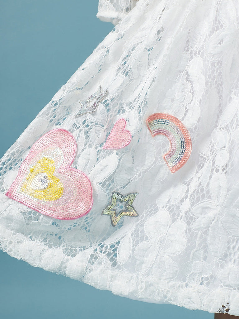 Girls Floral Lace Dress (d-lacewhite)