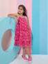 Girl's Floral Printed Casual Wear Layered Net Drop-Waist Dress Effortlessly Stylish and Chic (d-magbutterfly)