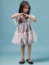 Lace Layered Floral Printed Fit & Flare Dress (d-pinkblack)