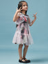 Lace Layered Floral Printed Fit & Flare Dress (d-pinkblack)