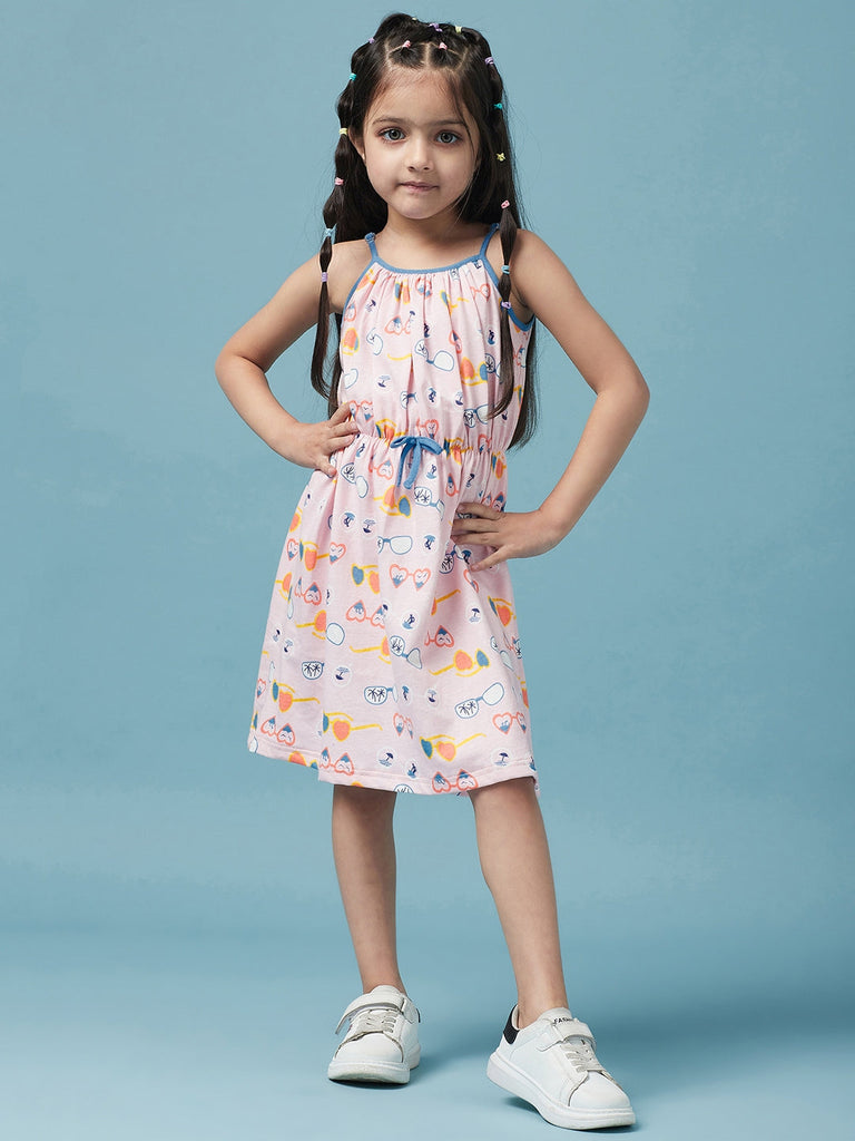 Girls Cotton Floral Printed A-Line Dress (d-pinkglasses)