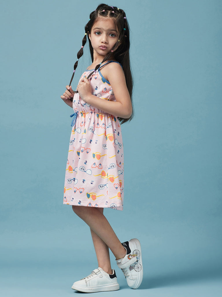 Girls Cotton Floral Printed A-Line Dress (d-pinkglasses)
