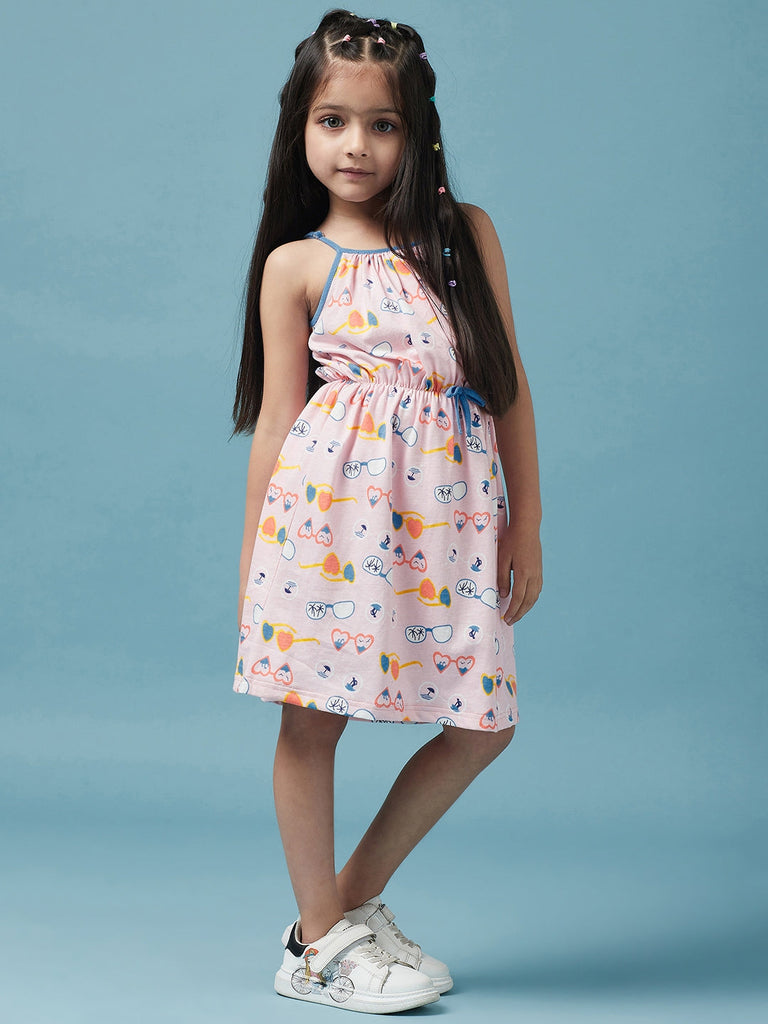 Girls Cotton Floral Printed A-Line Dress (d-pinkglasses)
