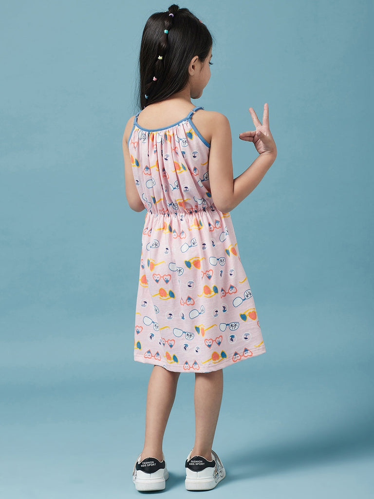 Girls Cotton Floral Printed A-Line Dress (d-pinkglasses)