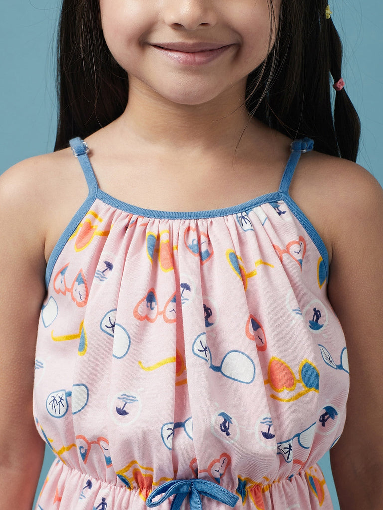 Girls Cotton Floral Printed A-Line Dress (d-pinkglasses)