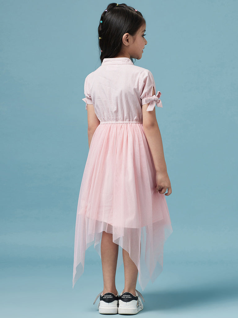 Girls Striped Cotton Midi Dress (d-pinkshirtdress)