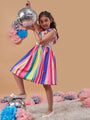 Chic Girl's Striped Shoulder Straps Fit Flare Dress Effortless Style for Trendy Teens Fashion Casual Chic Dress (d-stripemulti)