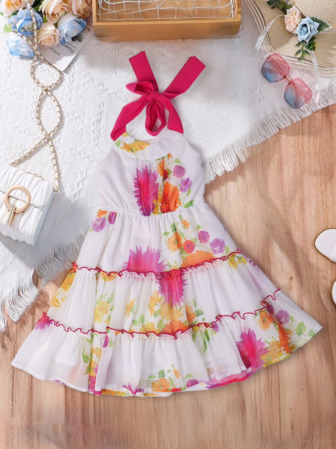 White Georgette Floral Dress (D25001612)