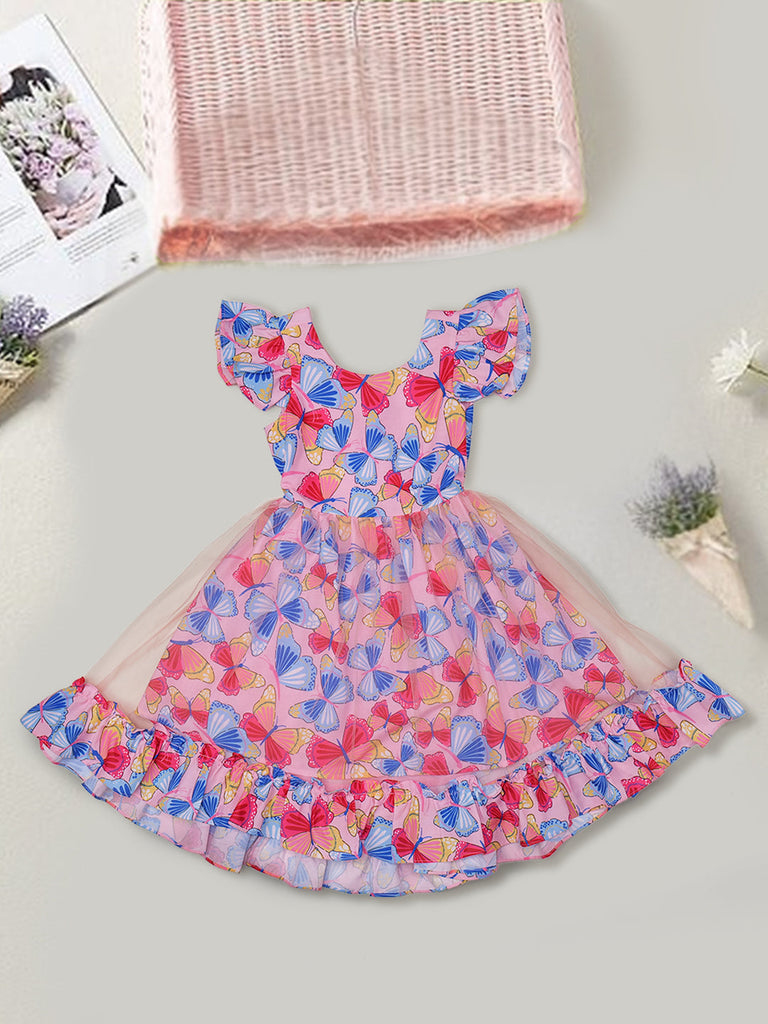 Enchanted Butterfly Pink Rayon Dress (D25001713)