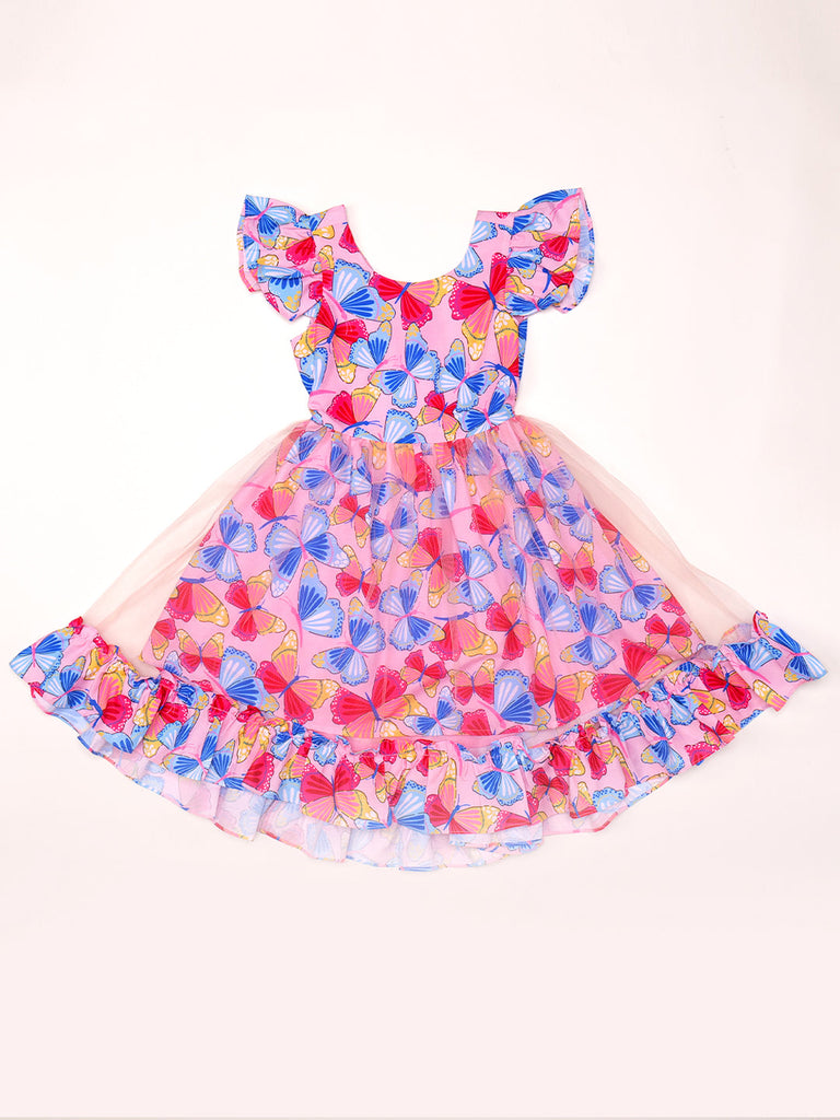 Enchanted Butterfly Pink Rayon Dress (D25001713)