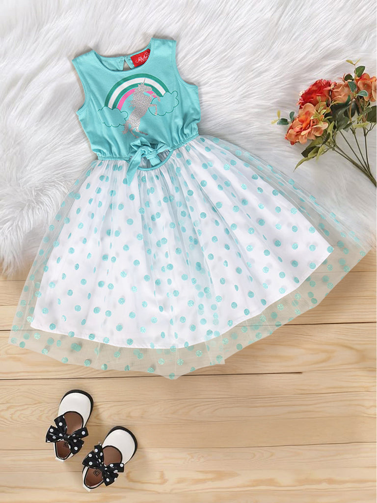 Pspeaches Sky blue & White Cotton Dress (D25002315)