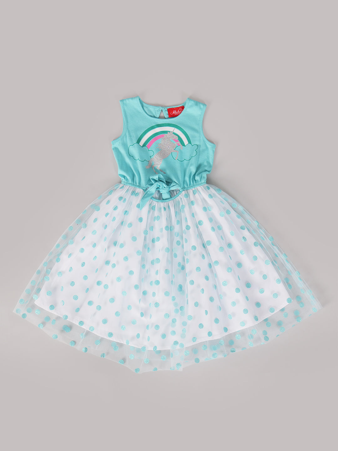 Pspeaches Sky blue & White Cotton Dress (D25002315)