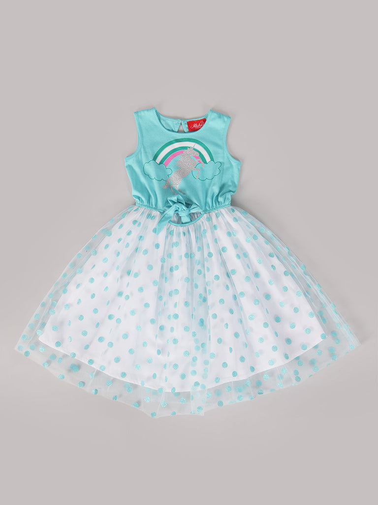 Pspeaches Sky blue & White Cotton Dress (D25002315)
